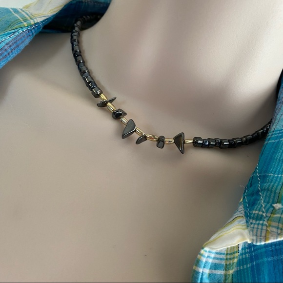 Genuine Hematite Necklace with Silver Beads. - Picture 3 of 5